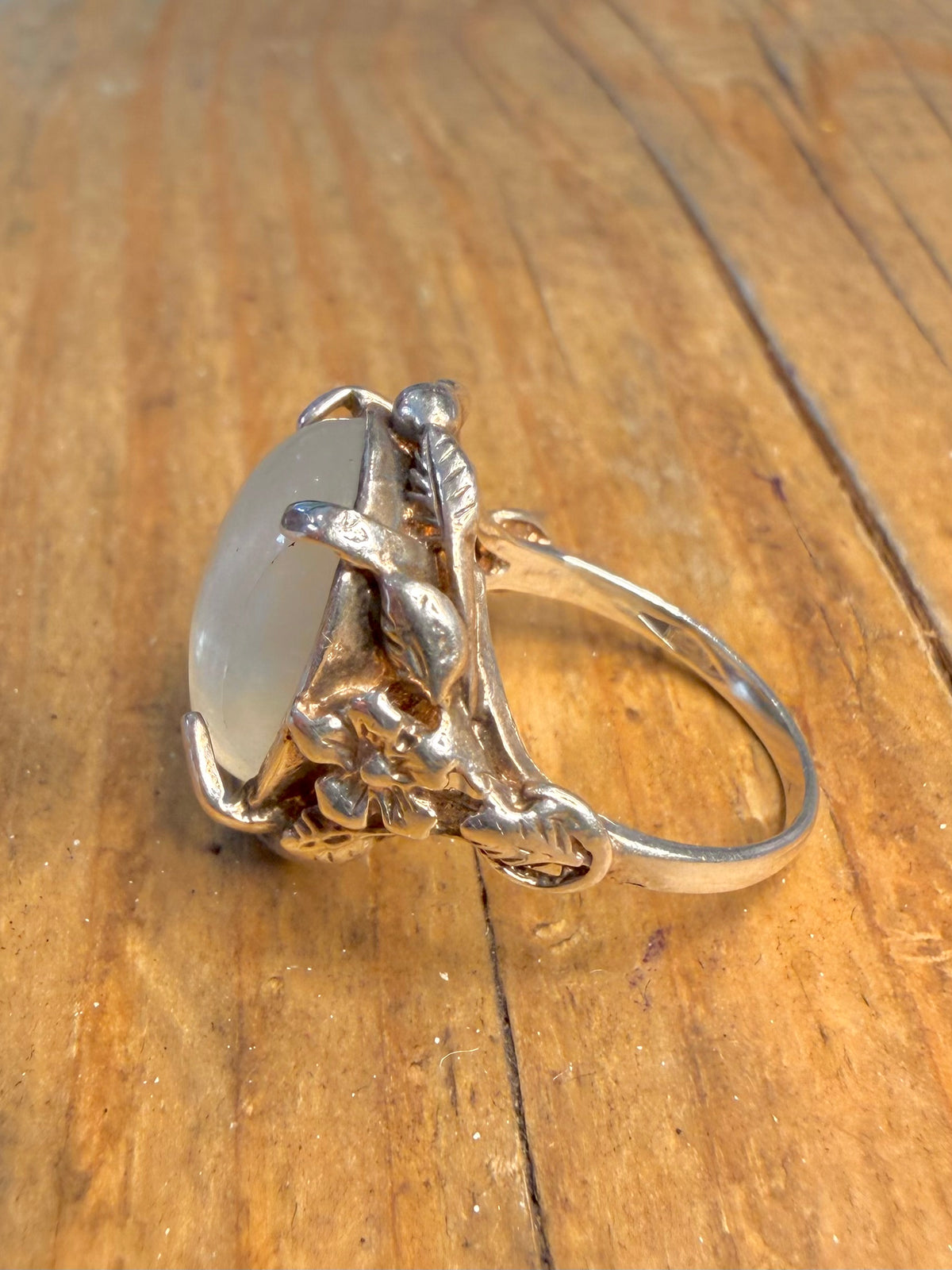 Oval Clear Stone Floral Mount 925 Sterling Silver Size K1/2 Ring