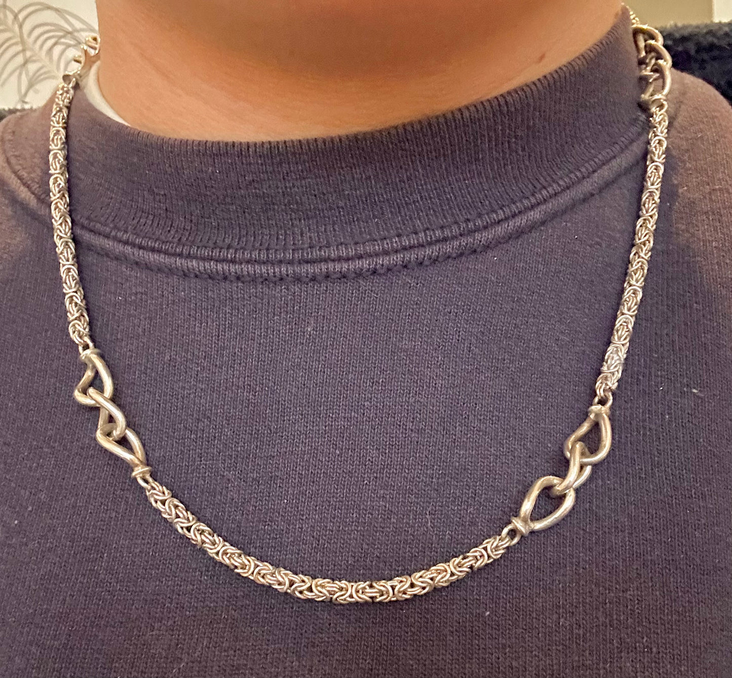 Vintage 1980’s Unique Byzantine and Chain 925 Silver 22 inch Necklace