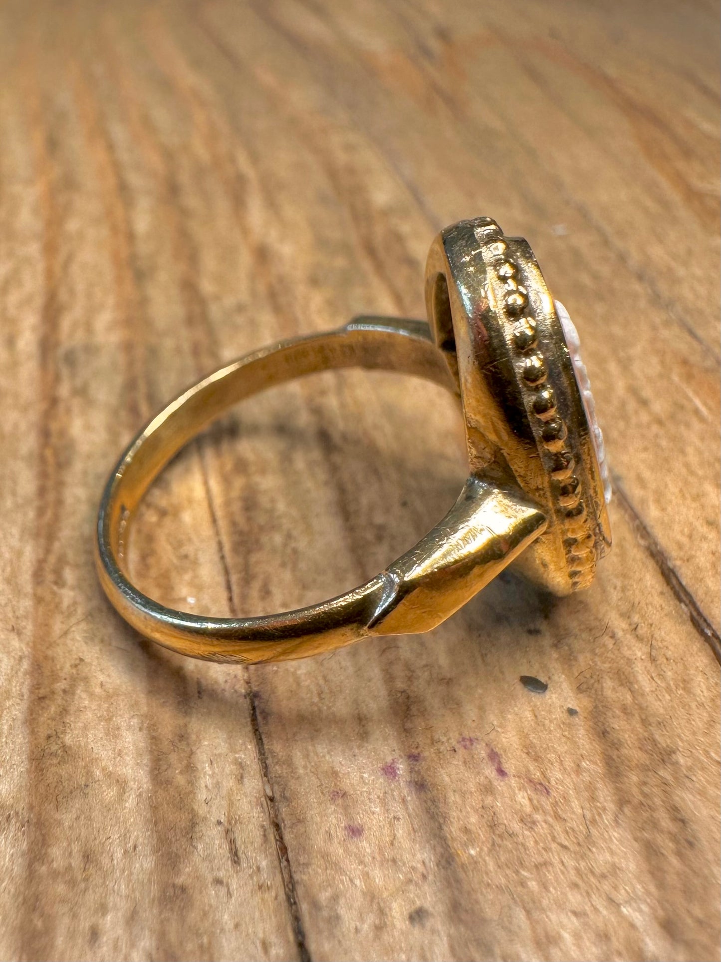 Vintage 1984 Pink Cameo Wedgwood Gold on 925 Sterling Silver Hallmarked Size O Ring