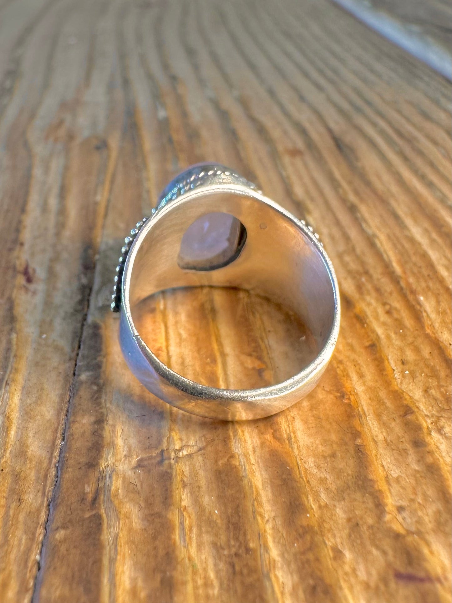 Rose Quarts Decorative 925 Sterling Silver Size L Ring