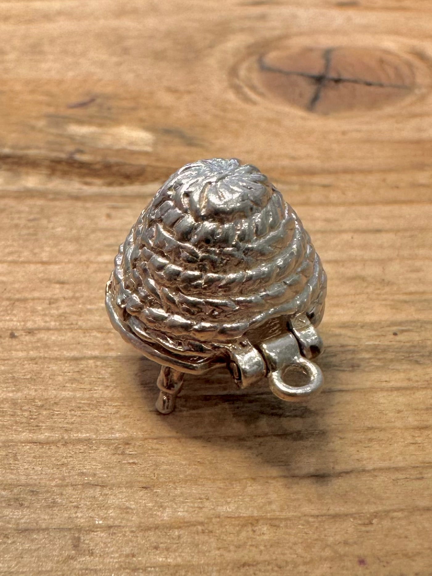 Vintage Beehive Articulated Bee inside 925 Silver Charm Pendant