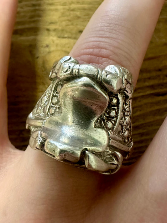 Vintage Large Heavy Saddle 925 Silver Size W1/2 Ring