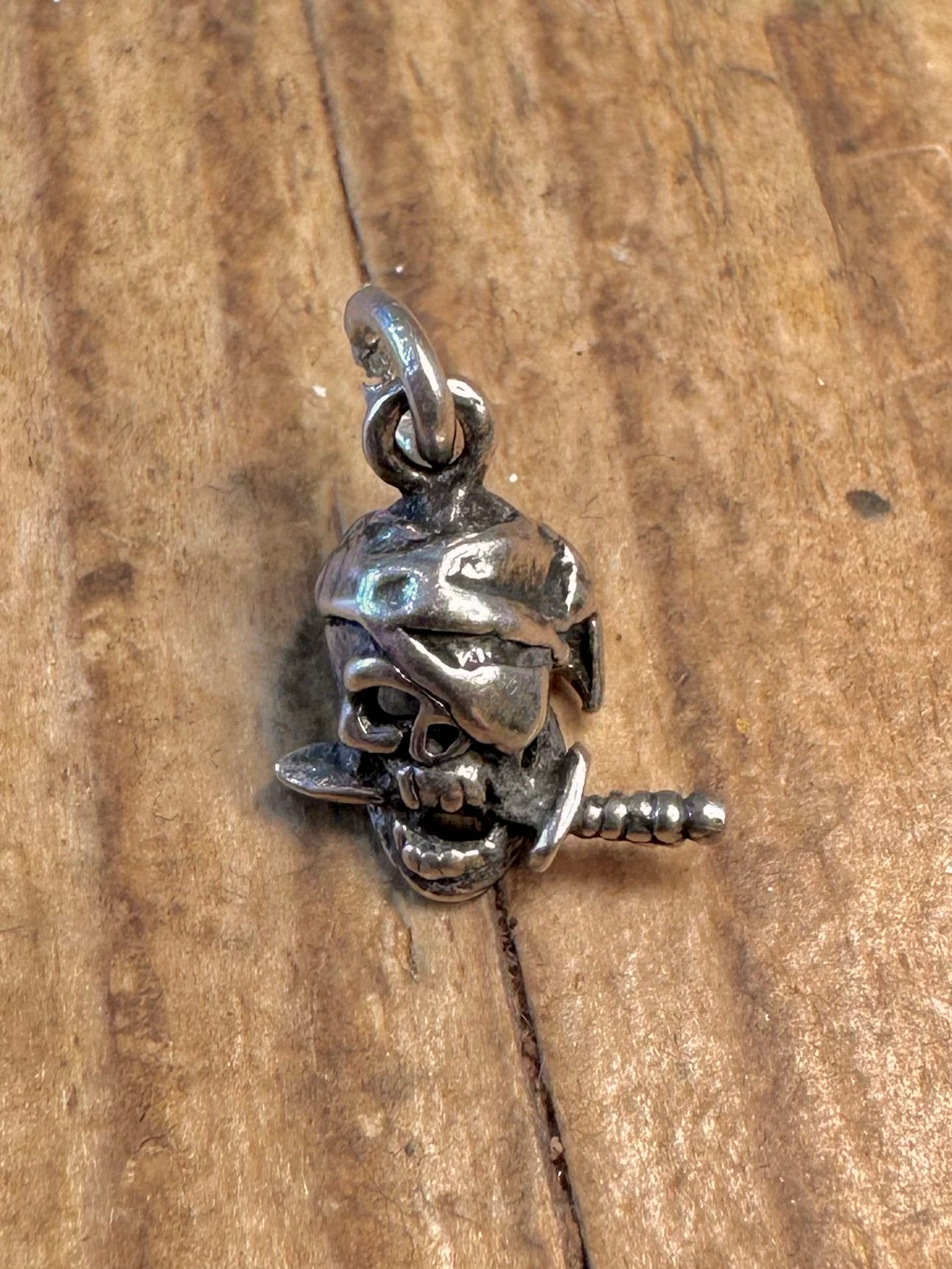 Pirate Skull with Dagger 925 Sterling Silver Charm Pendant
