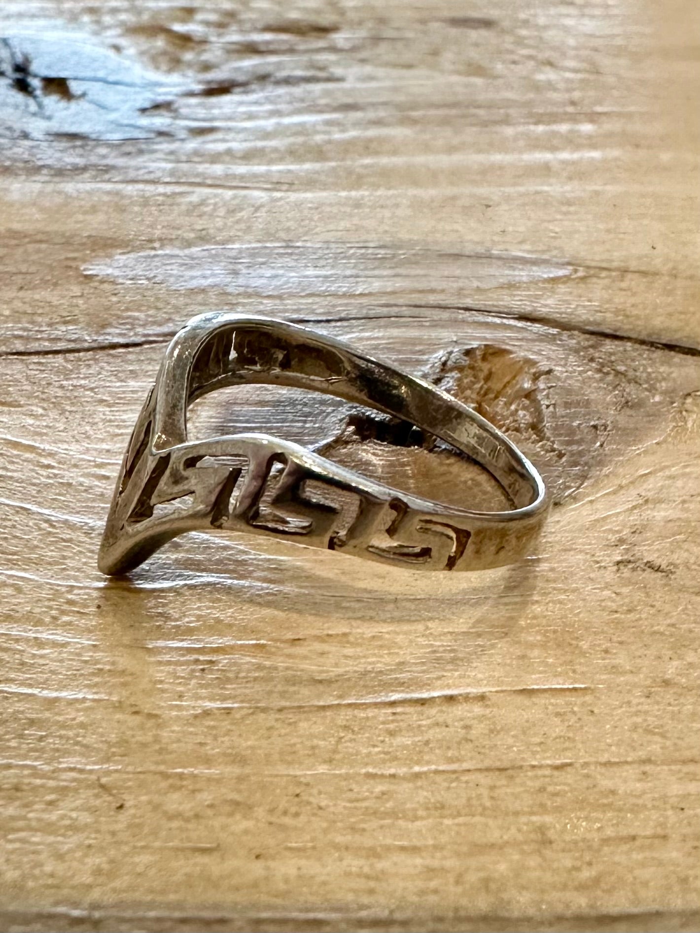 Vintage Wishbone Greek Key 925 Silver Size N Ring