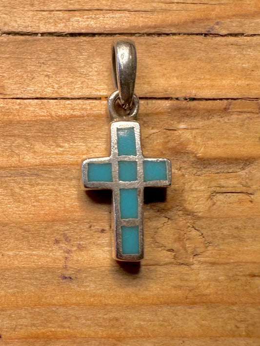 Vintage Turquoise Cross 925 Sterling Silver Pendant