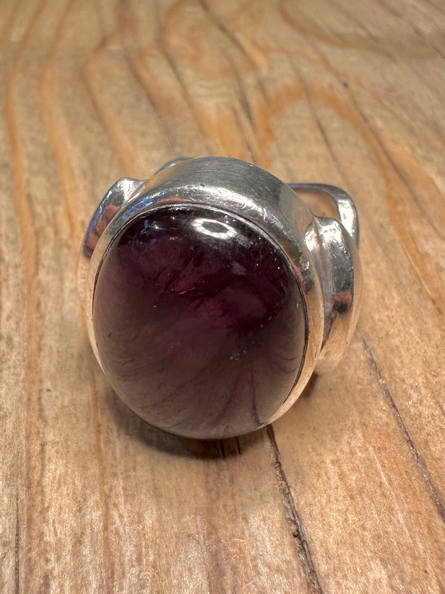 Abstract Chunky Amethyst Wavy 925 Sterling Silver Size O Ring