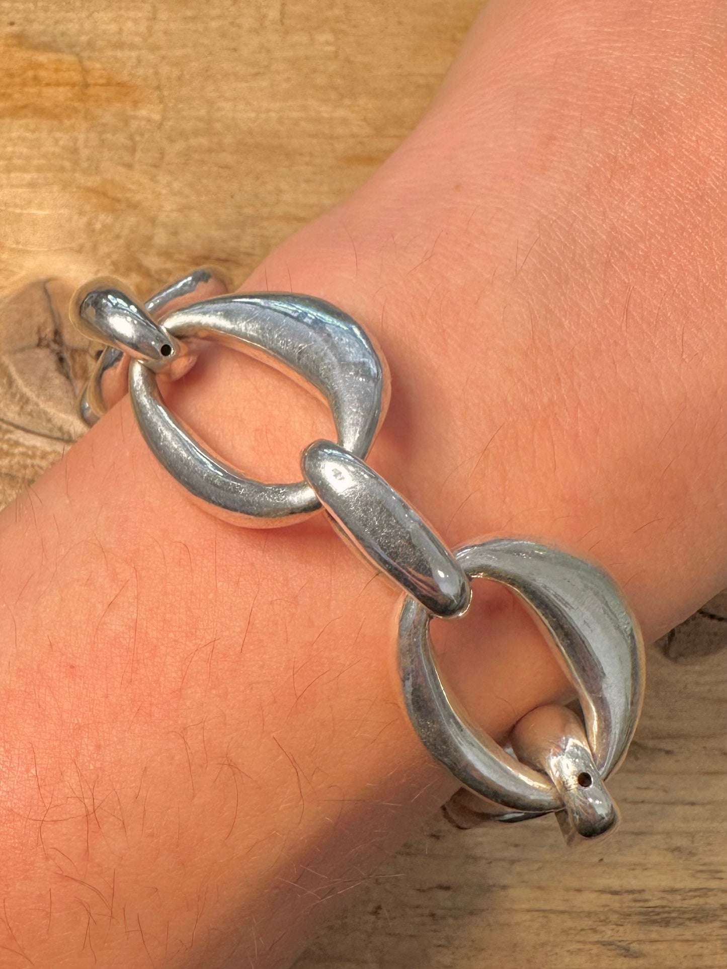 Abstract Chunky Oval Link 925 Silver 8 inch Bracelet