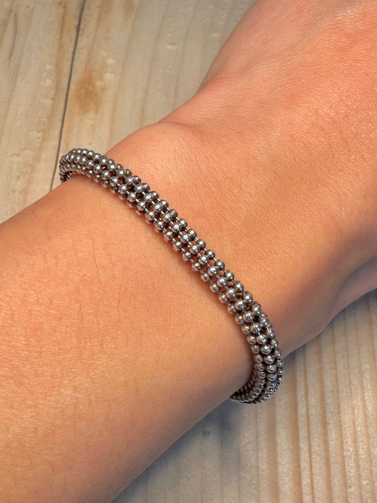 Popcorn Link 925 Sterling Silver 7.4 inch Bracelet