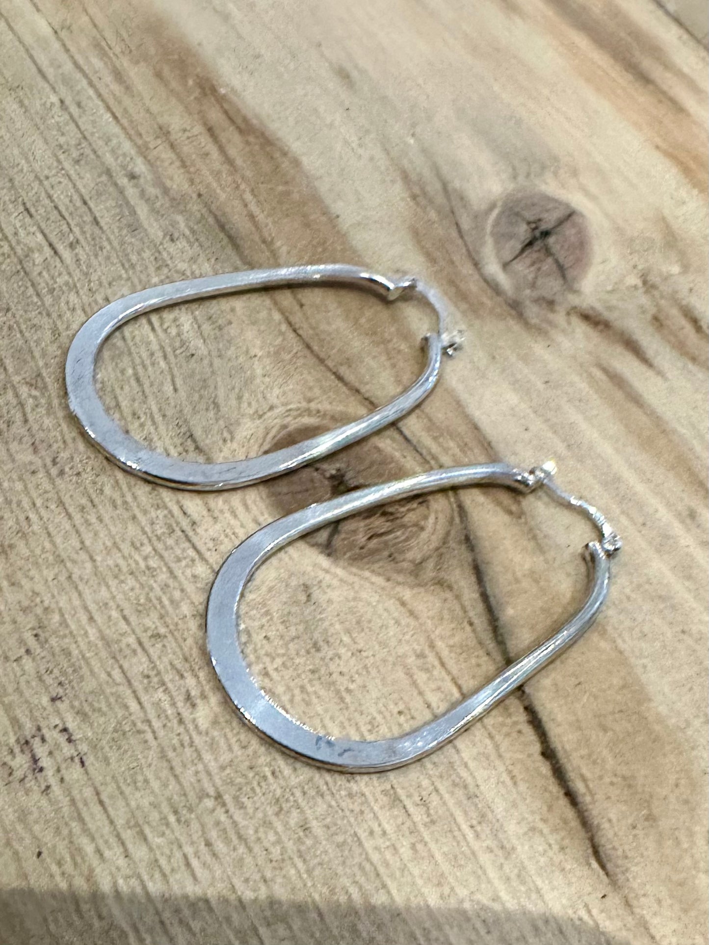 Vintage Large Oval Hoops 925 Silver Earrings