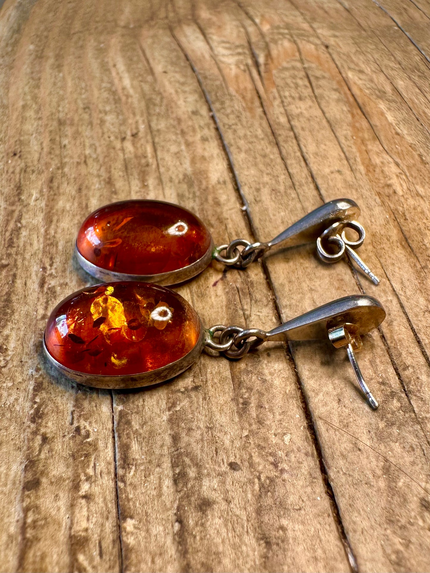 Amber Dangle Oval 925 Sterling Silver Earrings