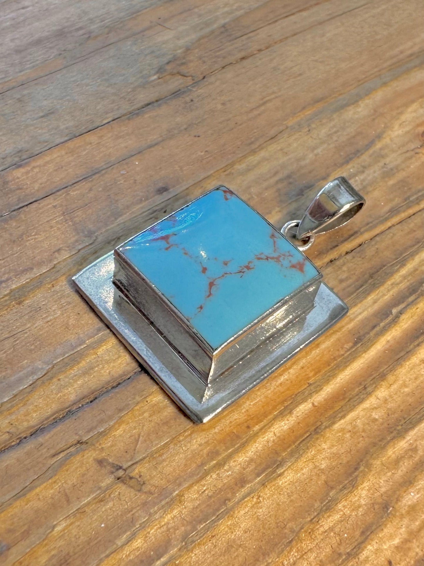 Square Turquoise 925 Sterling Silver Pendant