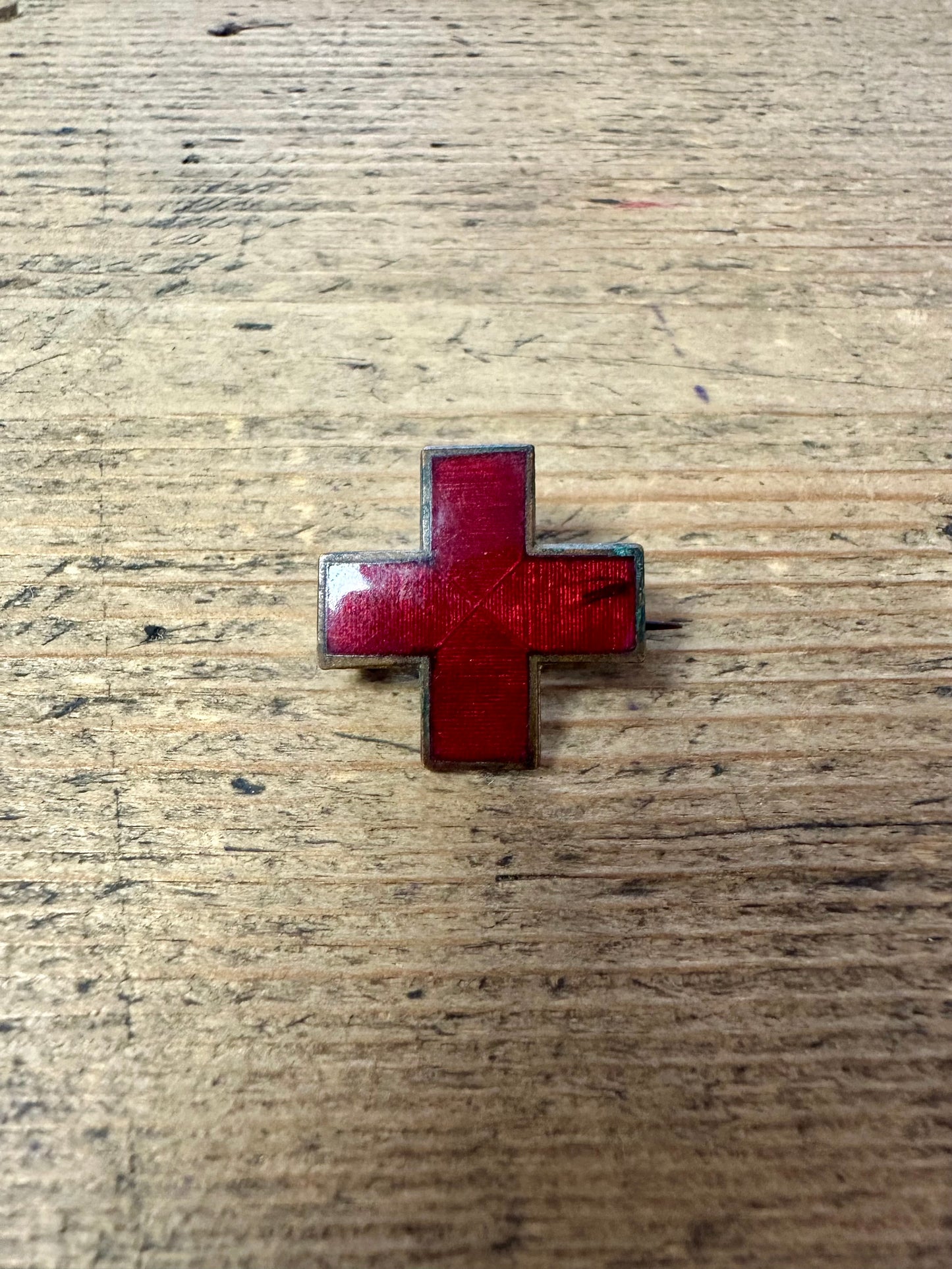 Vintage Red Cross Enamel Costume Brooch