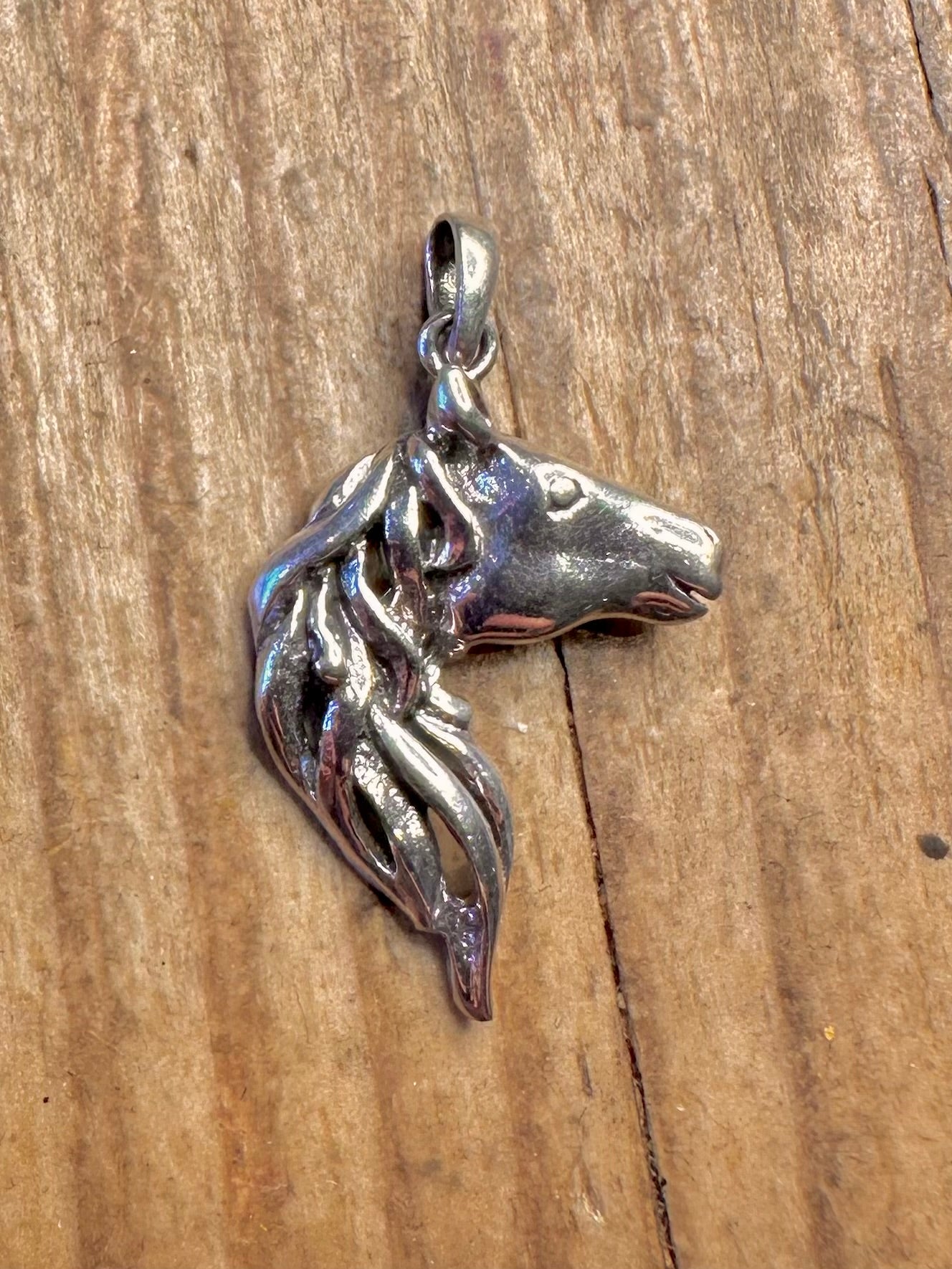 Horse Head Flowing Mane 925 Sterling Silver Pendant