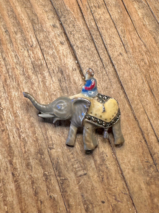 Enamel Elephant Marcasite 925 Sterling Silver Brooch