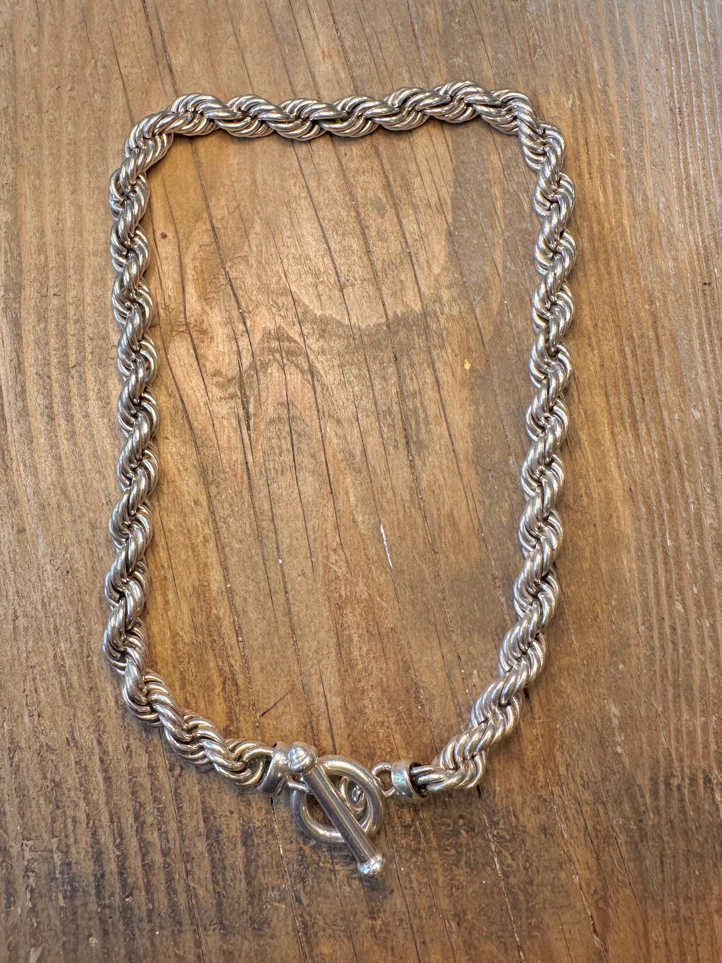 Chunky Rope Chain T Bar Clasp 925 Sterling Silver 18 inch Necklace