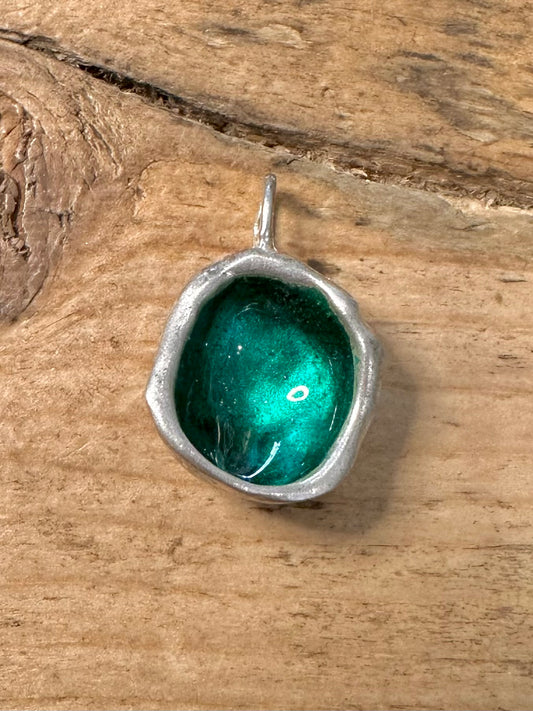 Abstract Handmade Bubble Green Enamel 925 Silver Pendant