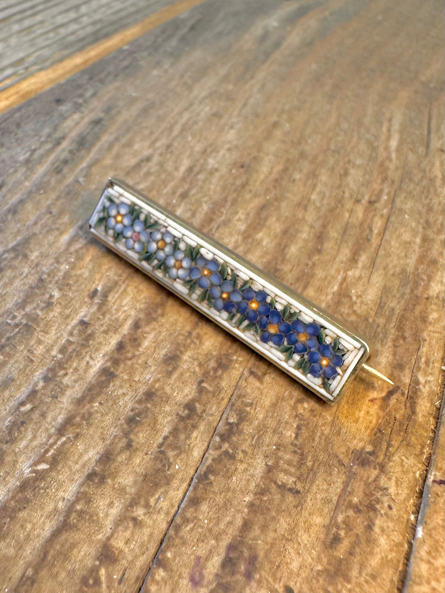 Victorian Era Intricate Floral Mosaic Brass Brooch