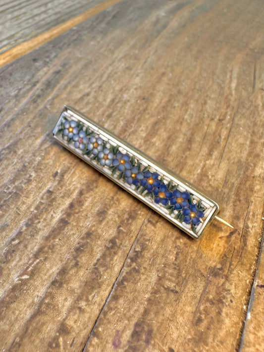 Victorian Era Intricate Floral Mosaic Brass Brooch