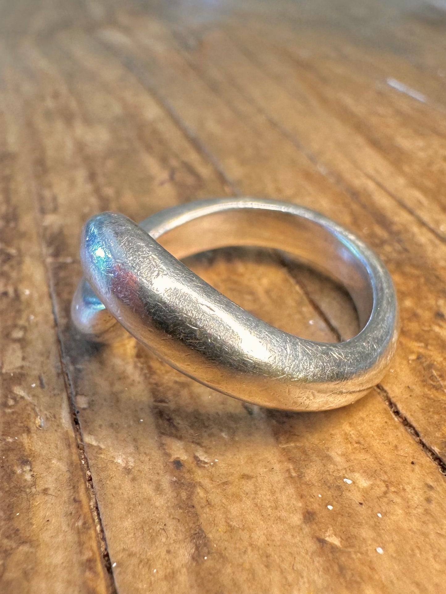 Abstrakter massiver, überlappender Ring aus 925er Sterlingsilber, Größe P