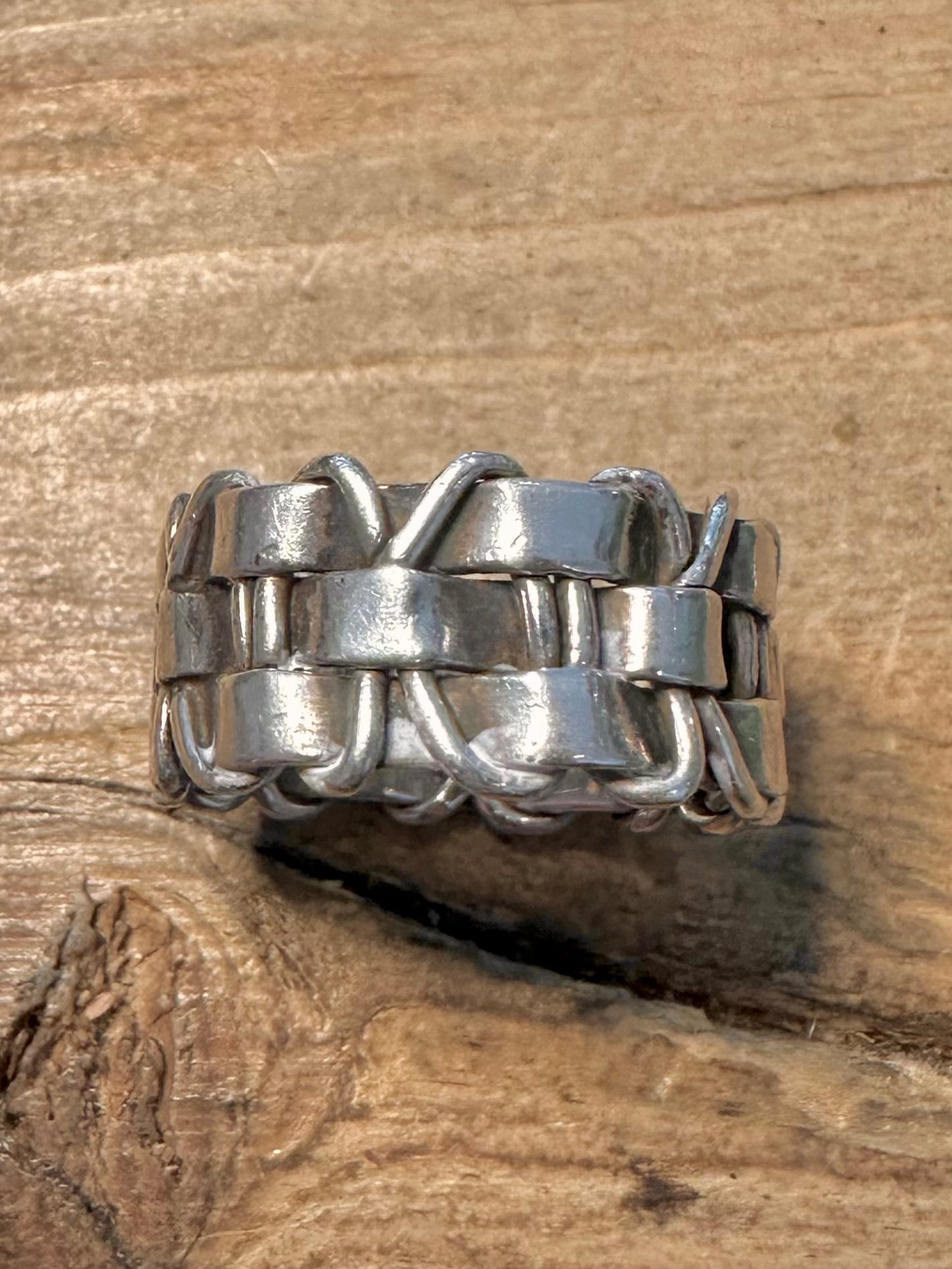 Abstract Basket Weave Band 925 Silver Size S1/2 Ring