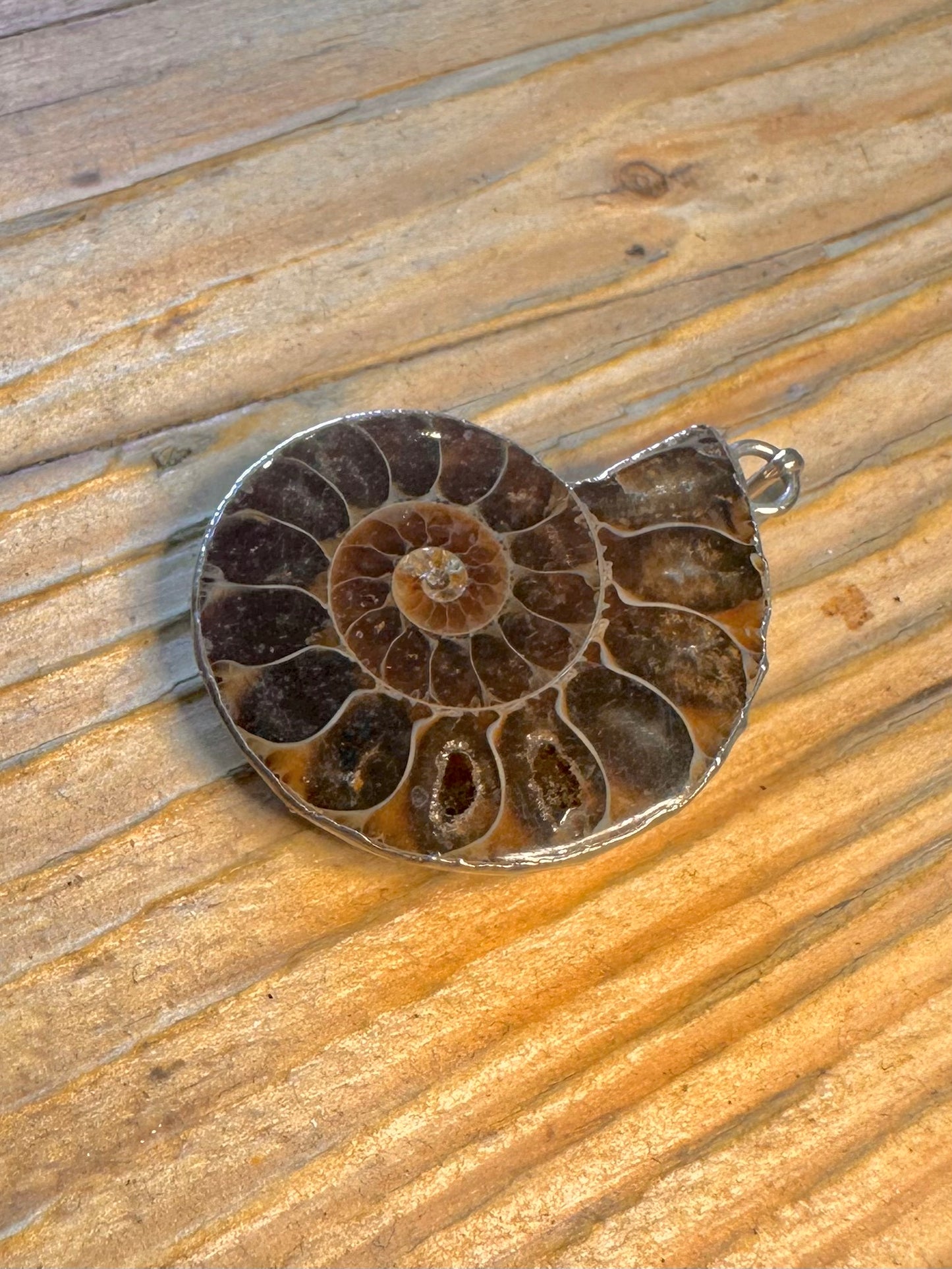 Ammonite with Silver Mount 925 Sterling Silver Pendant