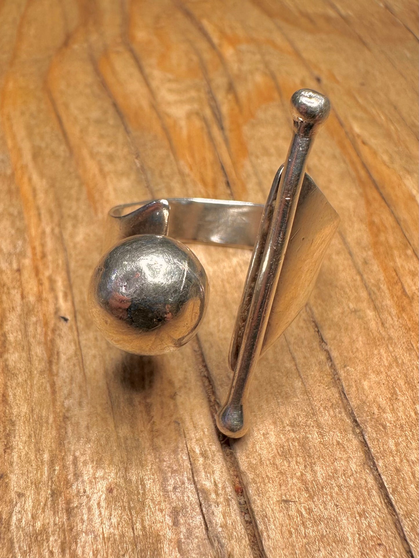 Abstrakter Kugel- und Stangen-Ring aus 925er Sterlingsilber, verstellbare Größe P1/2