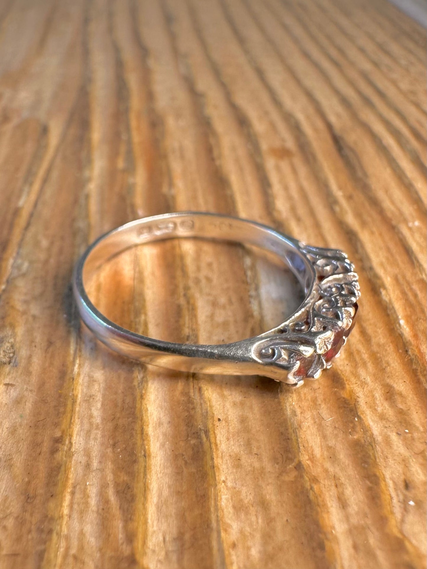 Victorian Style 1980 Garnet 925 Sterling Silver Size N Ring