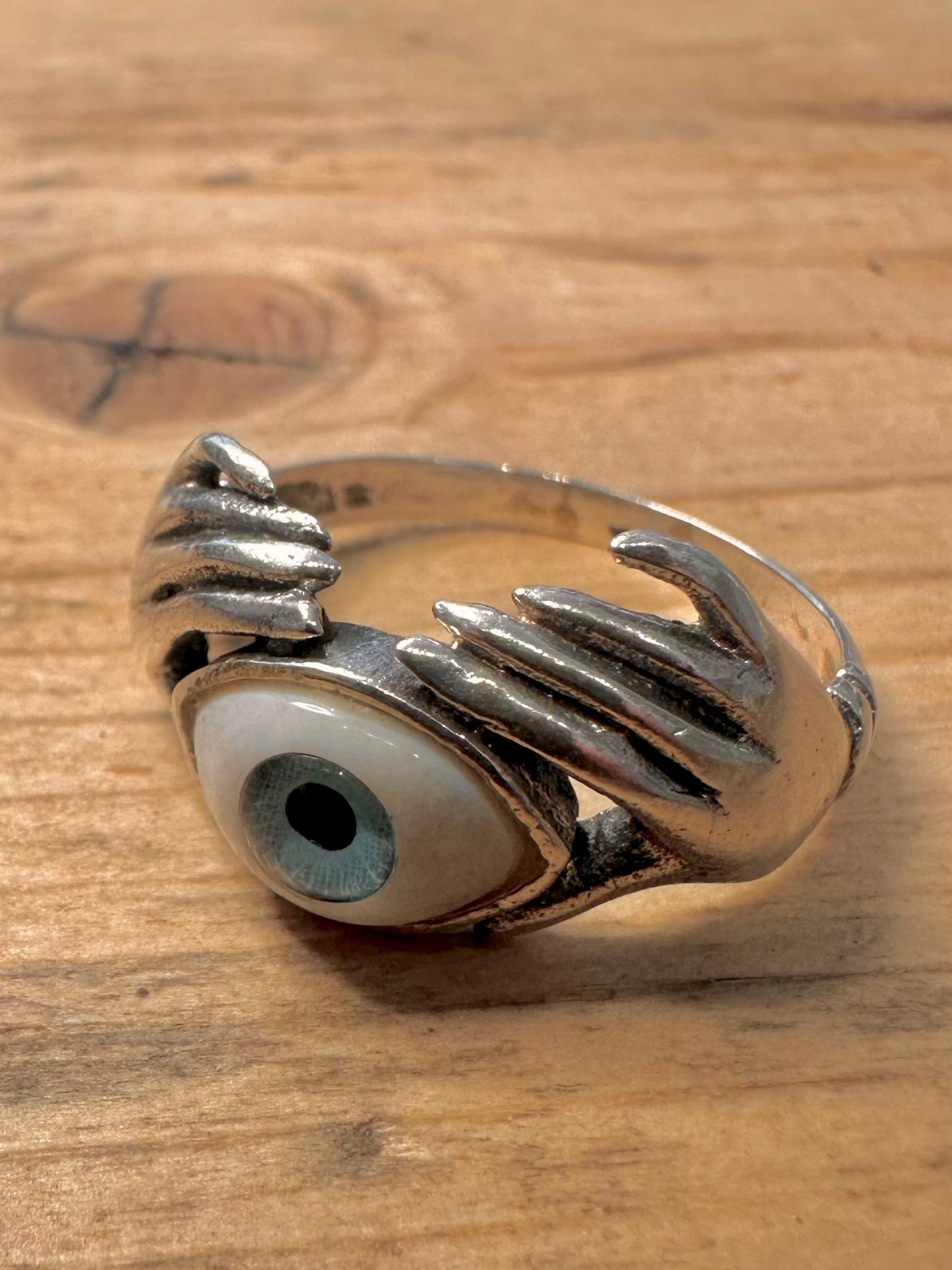 Vintage Evil Eye Hands 925 Silver Size W1/2 Ring