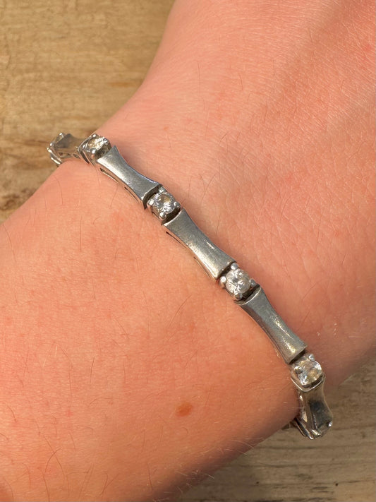 Modernist CZ Bar Link 925 Silver 7.4 inch Bracelet