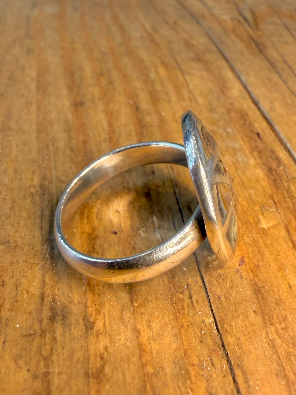 Abalone Inlay Circle 925 Sterling Silver Size R Ring