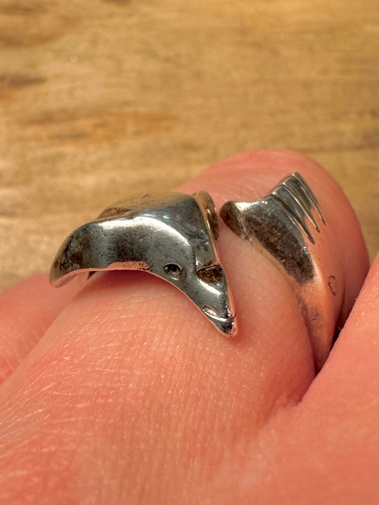 Abstract Dolphin Overlapping 925 Silver Size P Ring