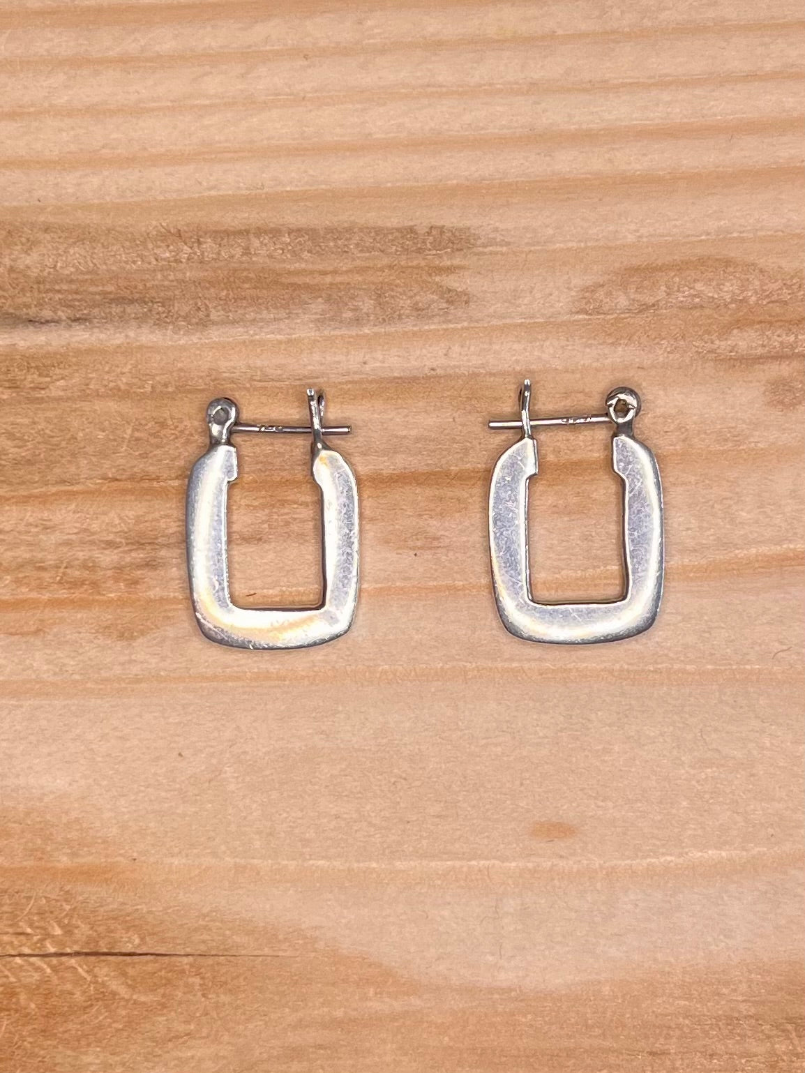 Small Flat Square 925 Sterling Silver Hoop Earrings