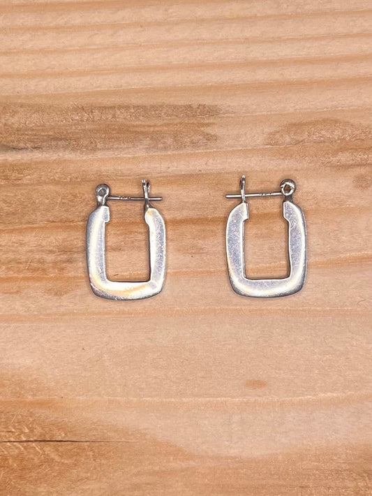 Small Flat Square 925 Sterling Silver Hoop Earrings