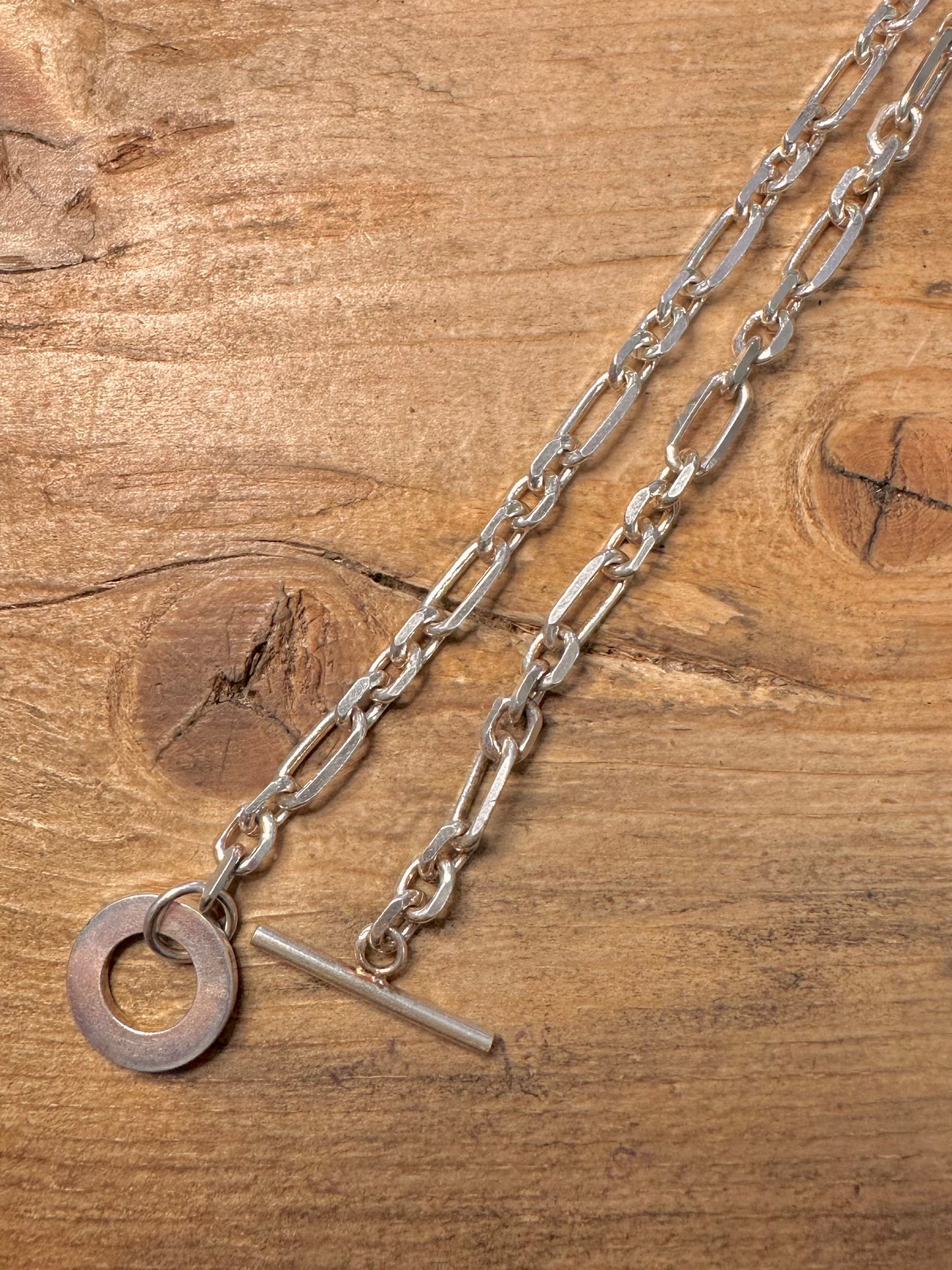 Abstract Paperlink Chain T Bar Clasp 925 Silver 17.5 inch Necklace