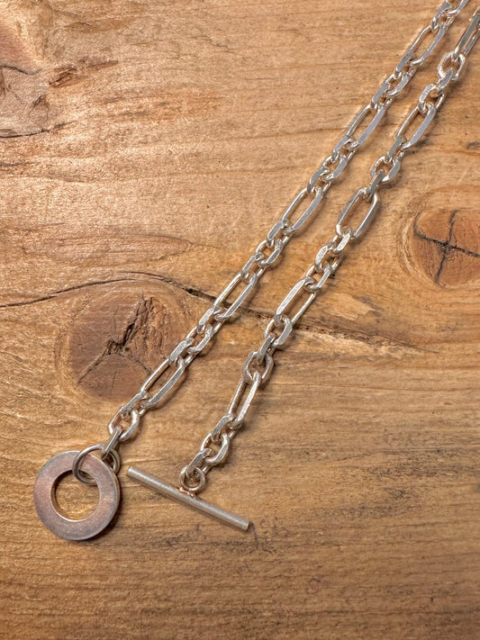 Abstract Paperlink Chain T Bar Clasp 925 Silver 17.5 inch Necklace