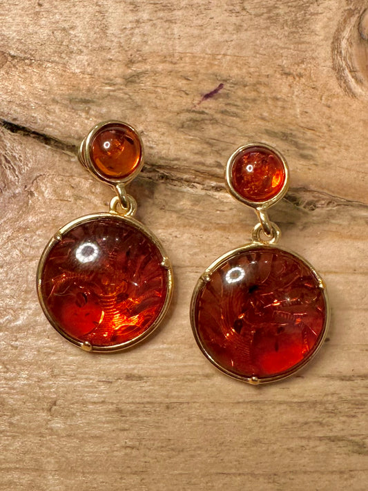 Abstract Amber Tree of Life Gold on 925 Silver Earrings