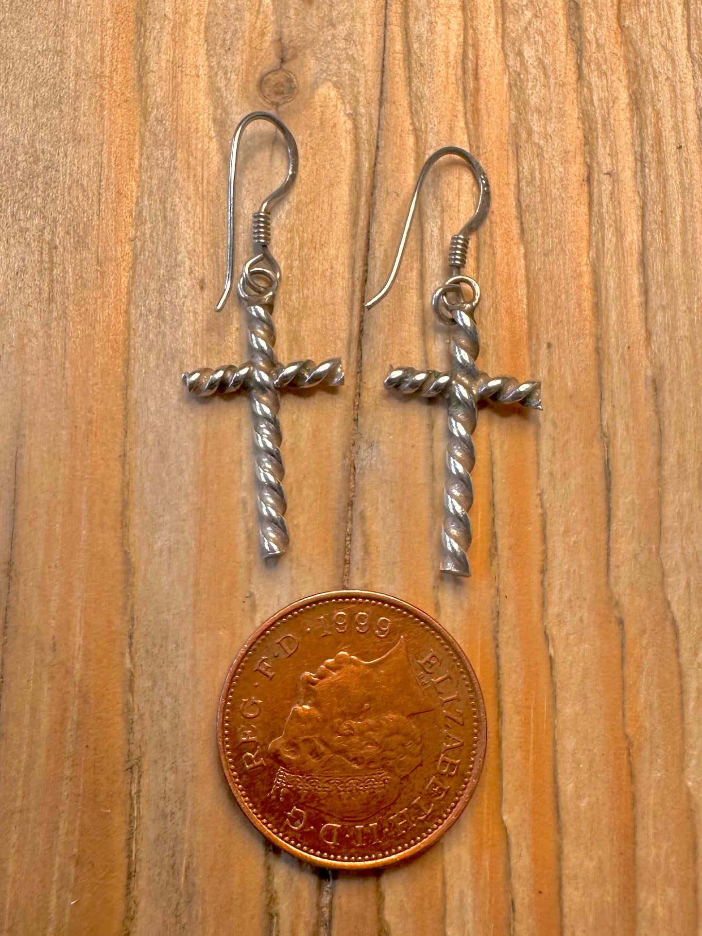 Vintage Twisted Cross 925 Silver Earrings