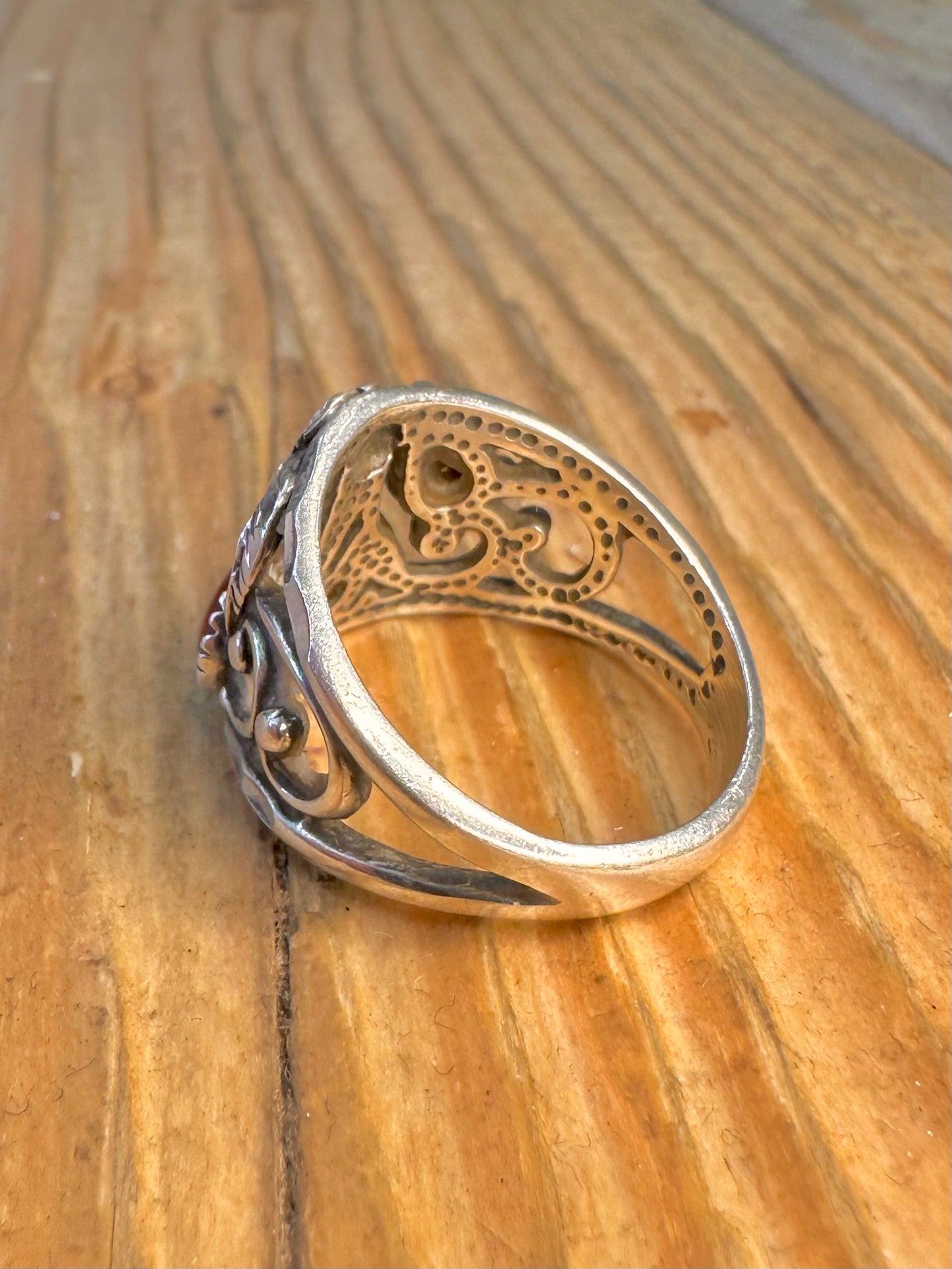 Southwestern Mussel Shell Floral 925 Sterling Silver Size P Ring