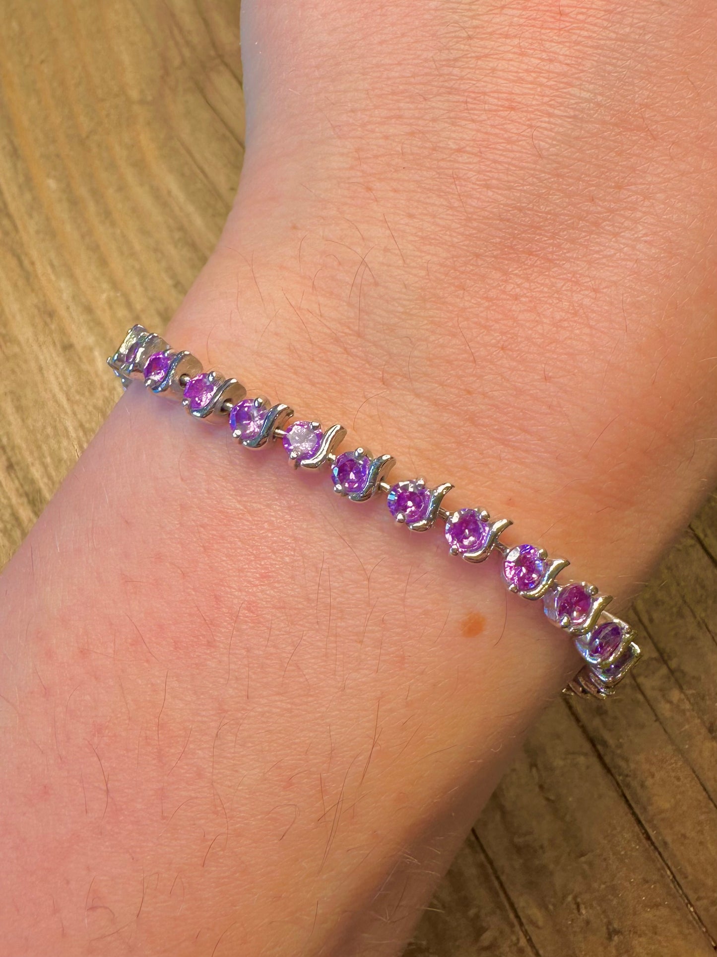 Purple Gemstone Tennis 925 Sterling Silver 7.5 inch Bracelet