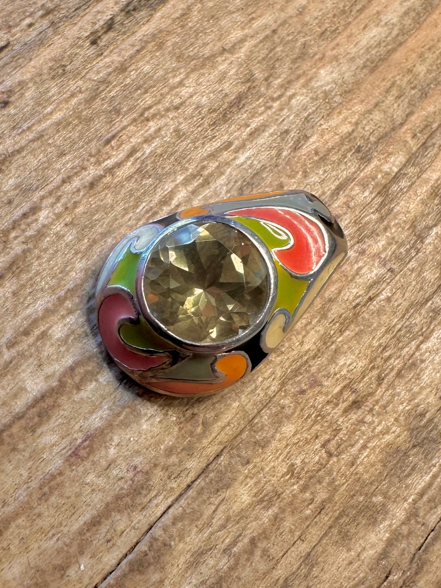 Silberanhänger im modernistischen Stil mit Citrin und farbigem Emaille, 925er Sterlingsilber