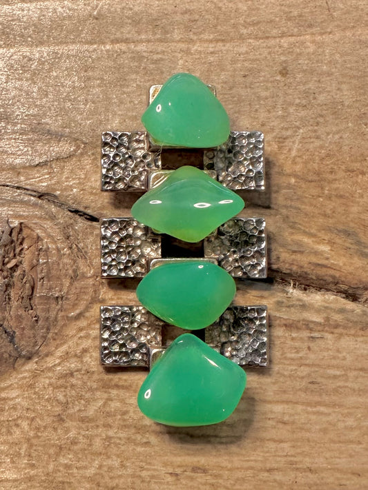Modernist Chrysoprase Hammered 925 Silver Pendant