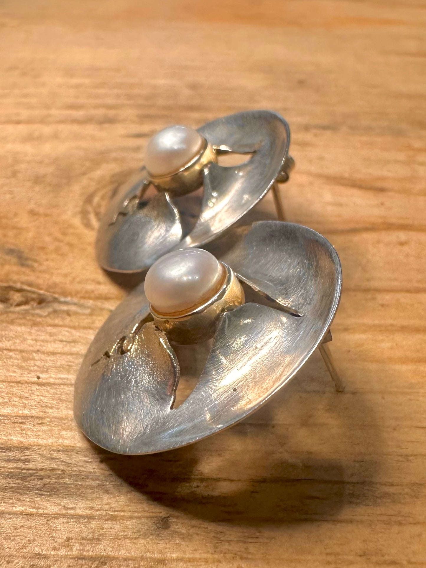 Abstarct Michaud Design Pearl Maker EP Gold and 925 Silver Earrings