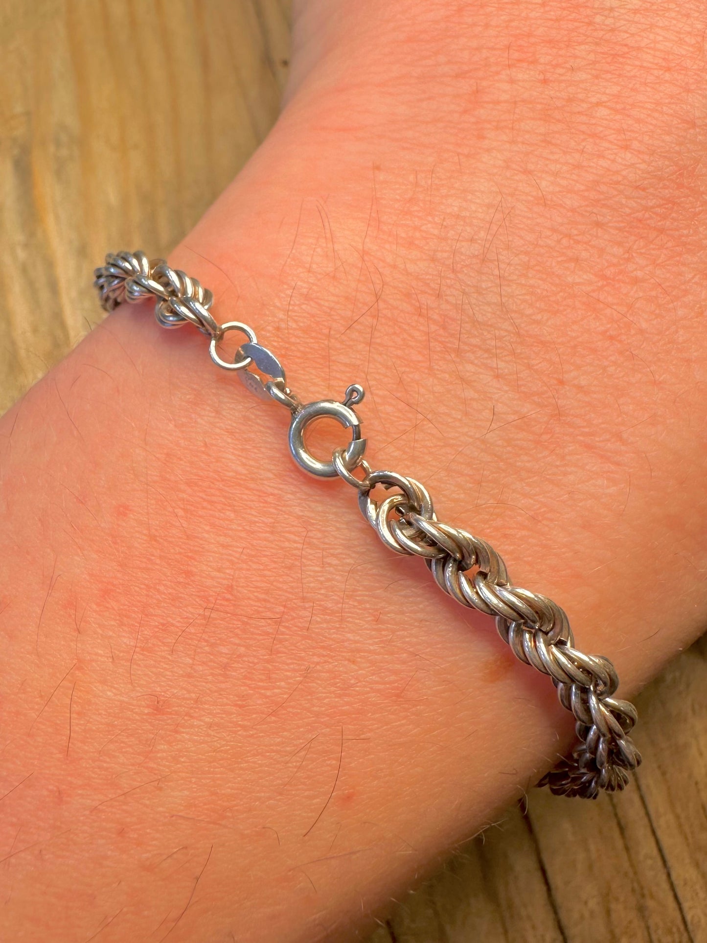 Vintage Rope Chain 925 Sterling Silver 7.1 inch Bracelet