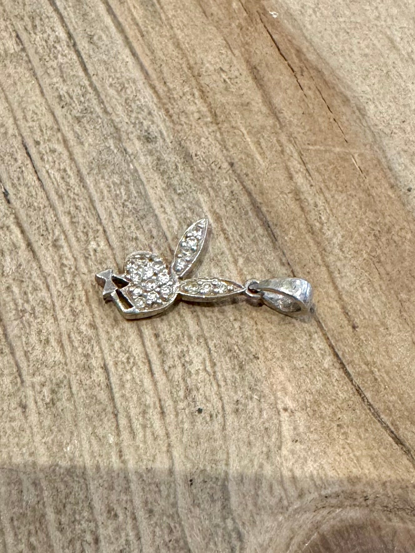 Vintage Play Boy Rabbit CZ Stones 925 Silver Pendant