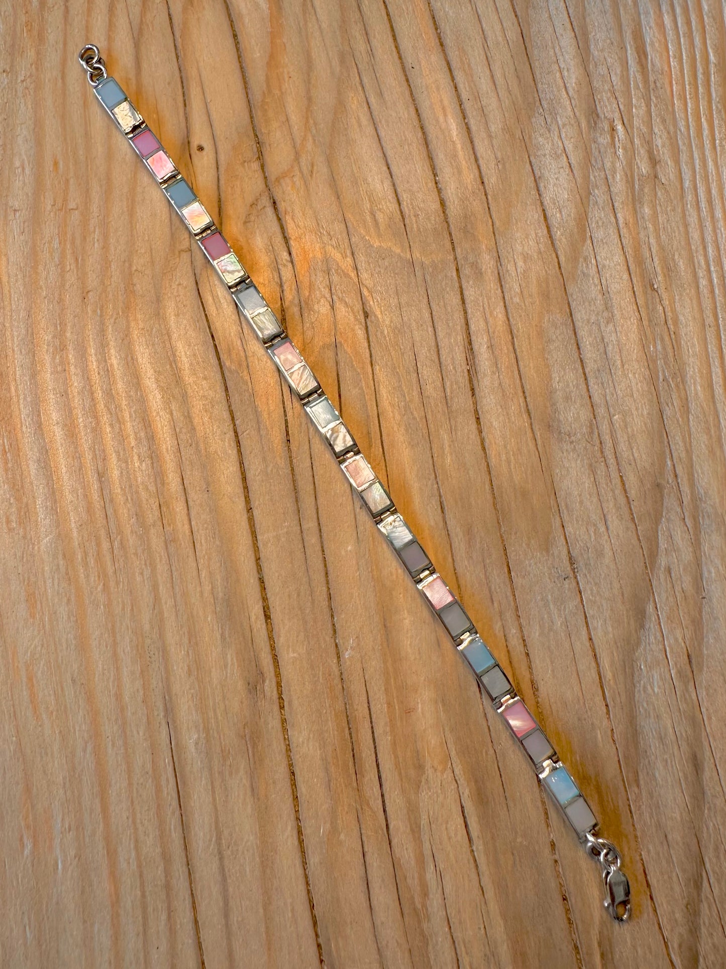 Modern Coloured Mother of Pearl 925 Silver 7.8 inch Bracelet