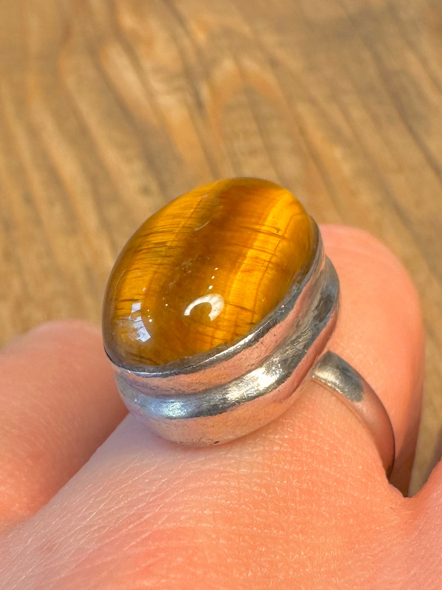 Ovaler Tigerauge 925er Sterlingsilber Ring Größe P