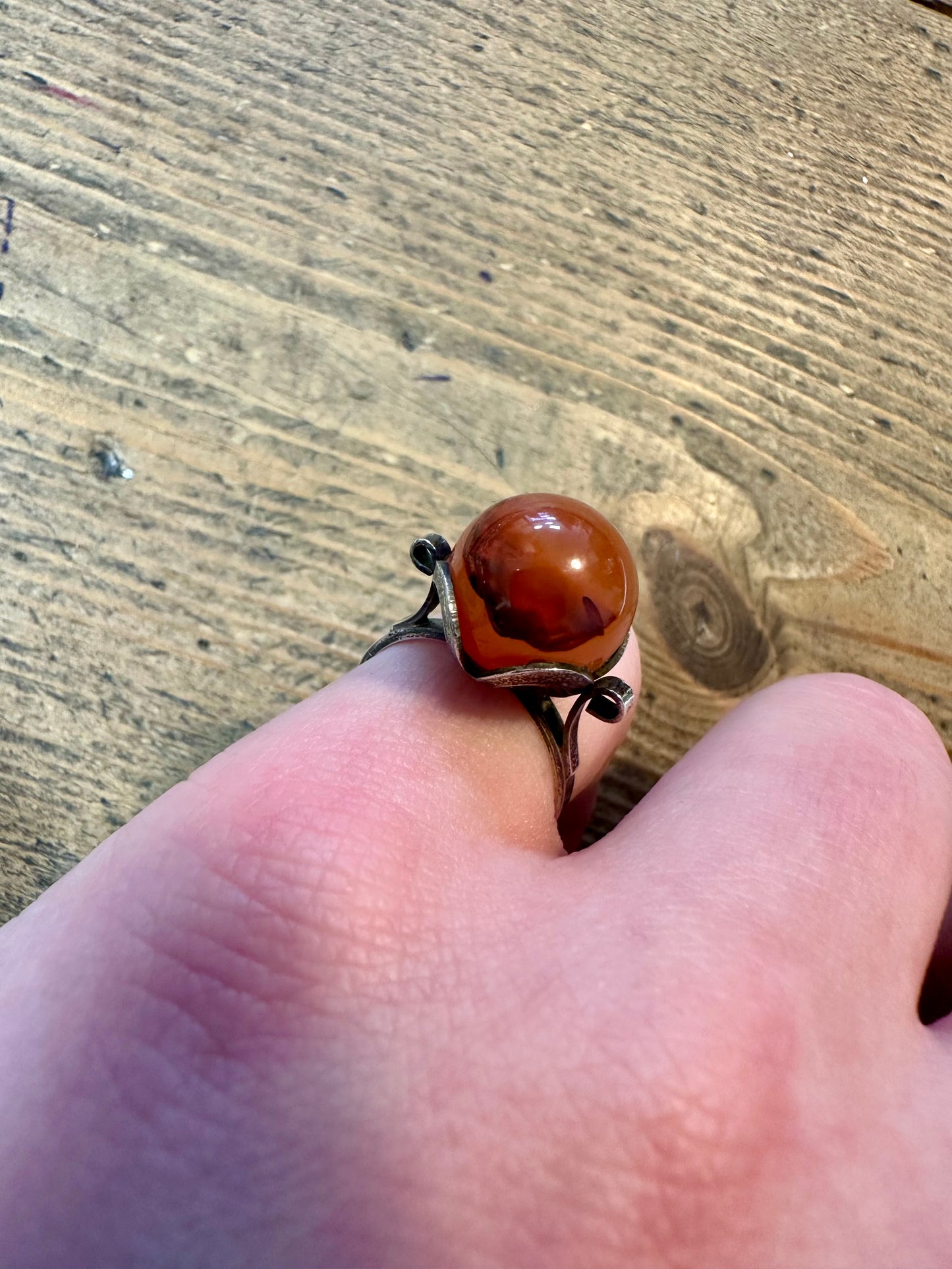 Abstract Banded Agate Orange 925 Silver Size N Ring