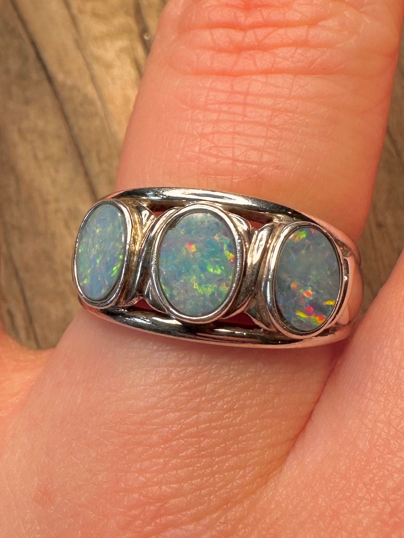 Vintage Trio Opal 925 Sterling Silver Size Q1/2 Ring