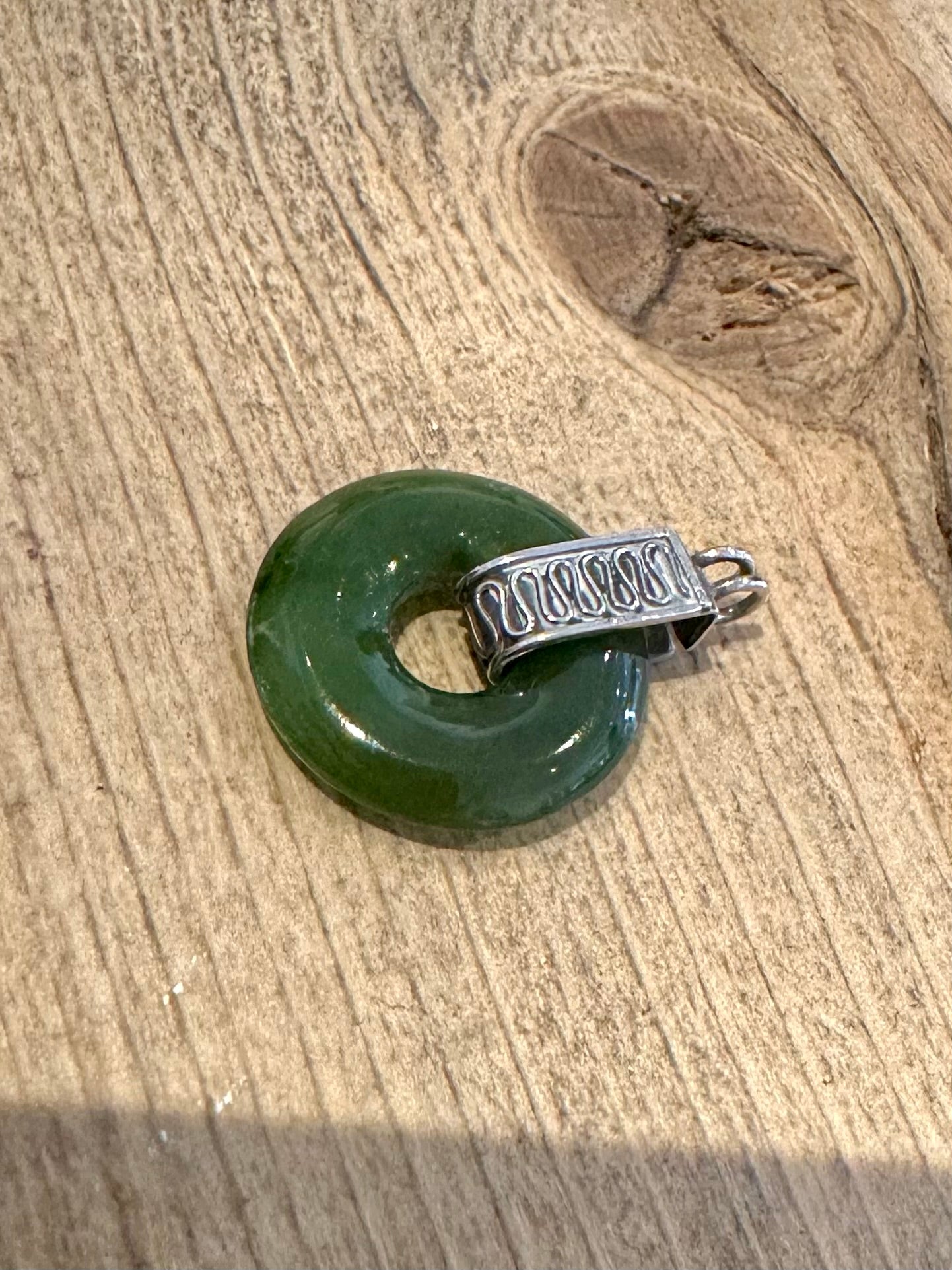 Vintage Tribal Jade Circle 925 Silver Pendant