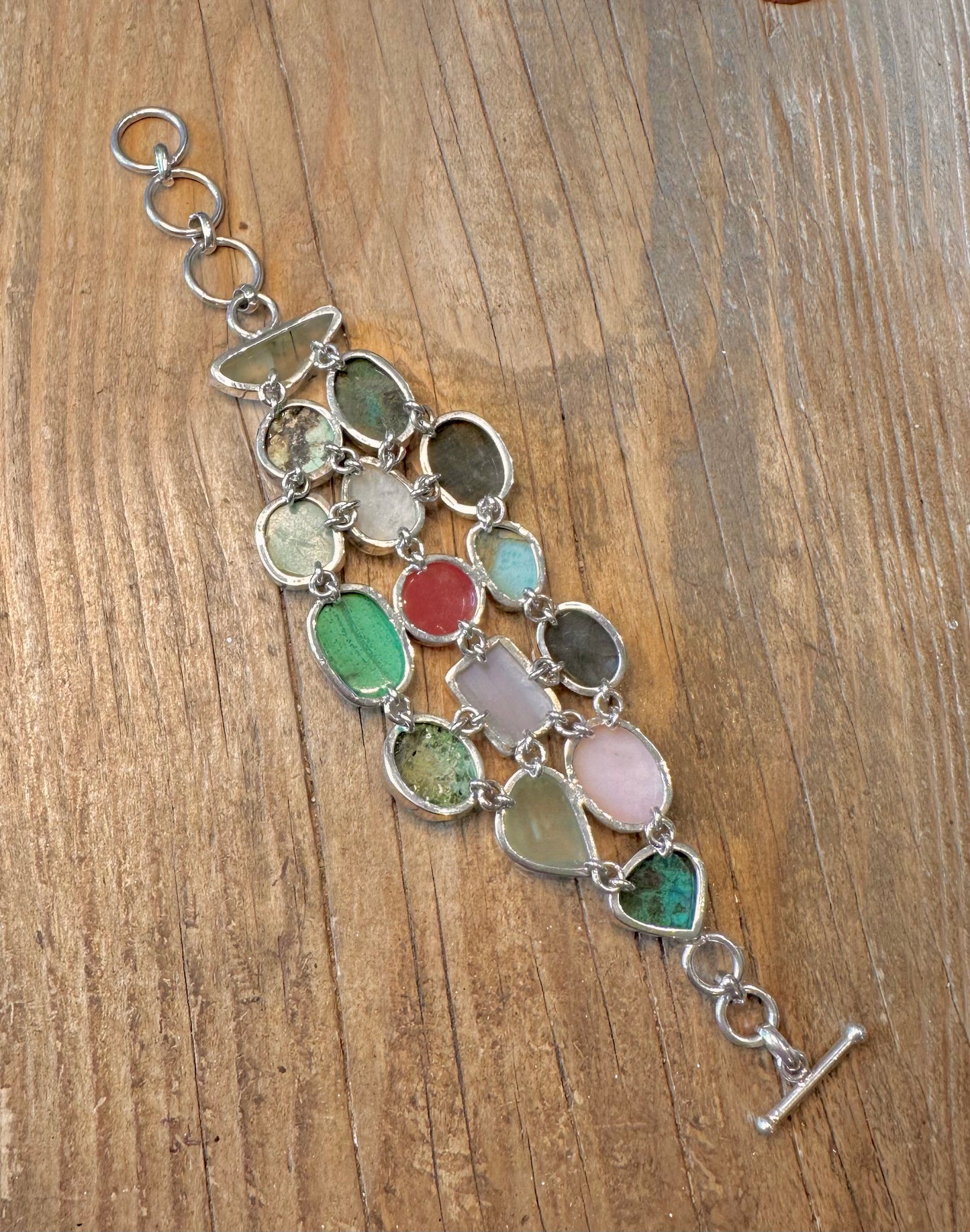 Multi Gemstone Chunky T Bar Clasp 6 to 7.5 inch Bracelet